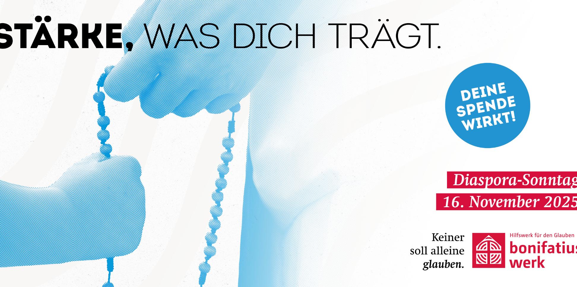 Das Bild zeigt das Kampagnen-Logo und das Motto  'Stärke was Dich trägt' für den Diaspora-Sonntag am 16.11.2025