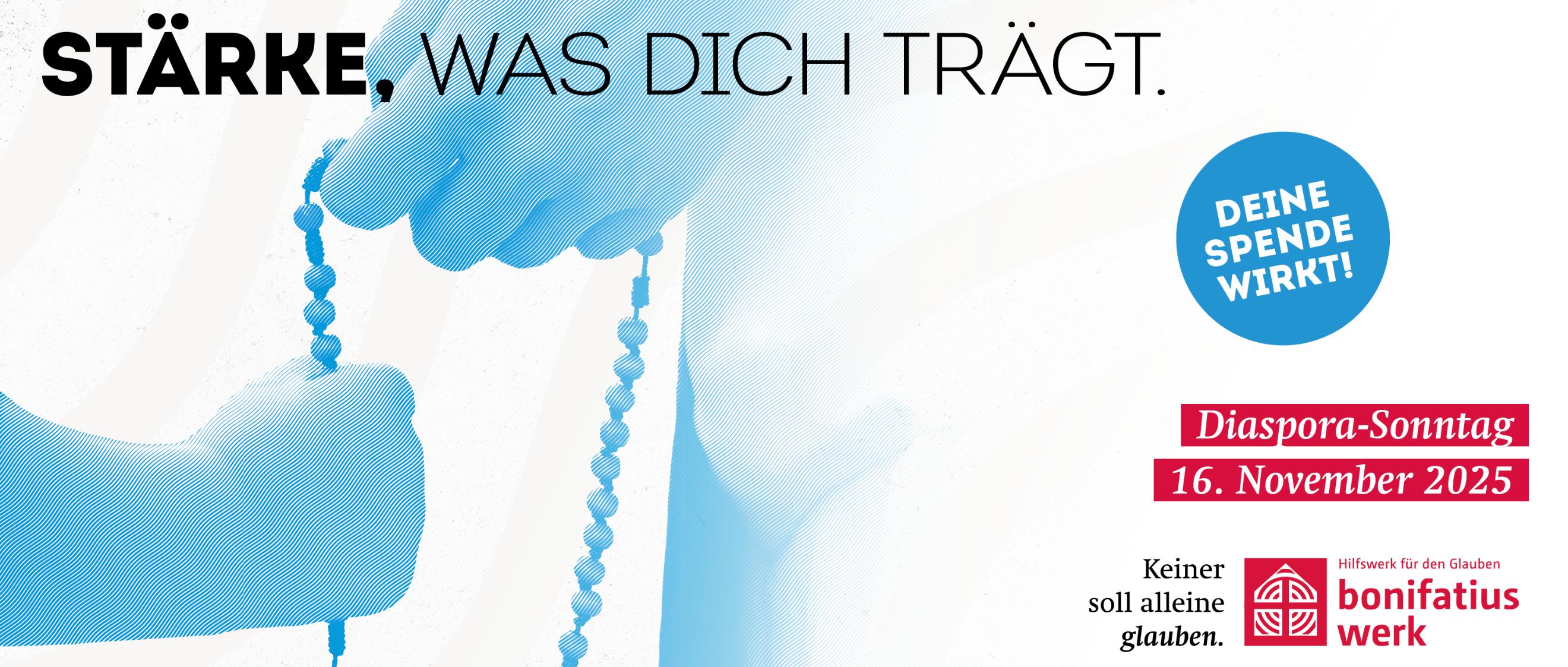 Das Bild zeigt das Kampagnen-Logo und das Motto  'Stärke was Dich trägt' für den Diaspora-Sonntag am 16.11.2025