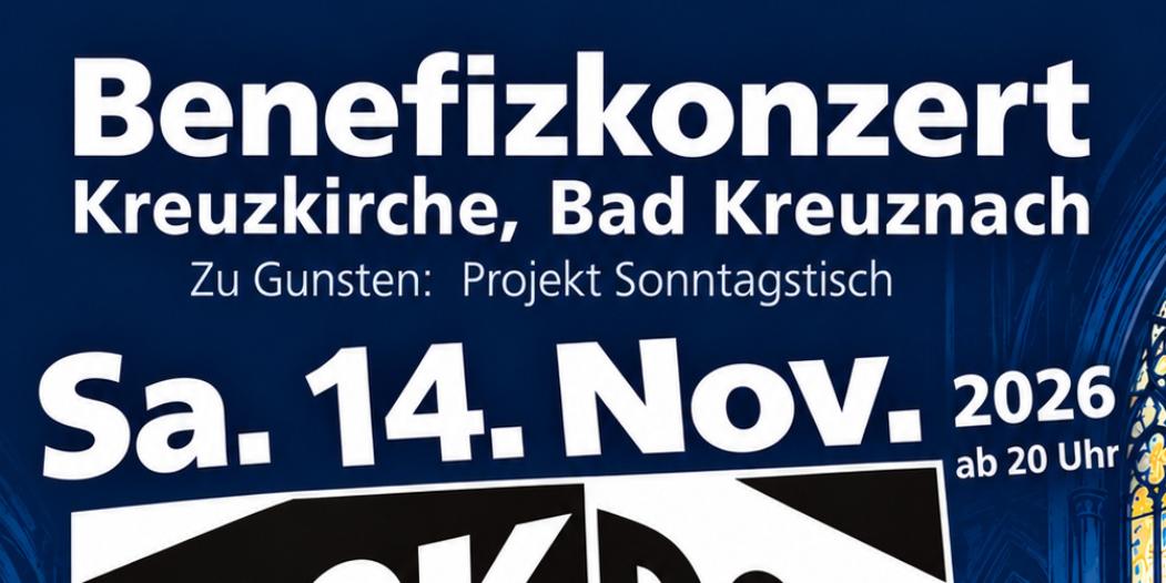 Backdoor Live 2026 Ankündigungsplakat für das Benefizkonzert mit Backdoor mit Darstellung des Termins und einem Foto der Musikinstrumente
