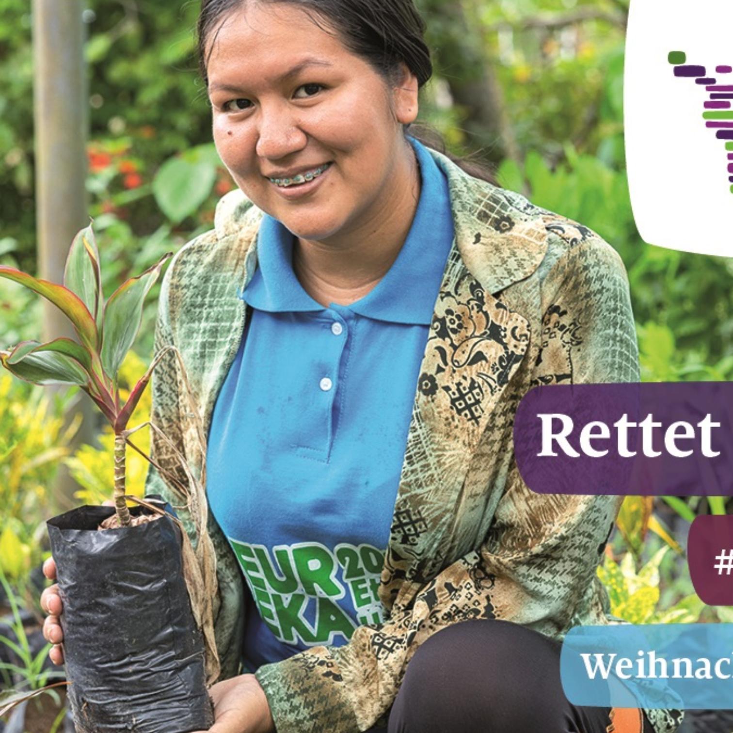 Das Bild zeigt das Aktionsplakat zur Adveniat-Weihnachtsaktion 2025 'Rettet unsere Welt'