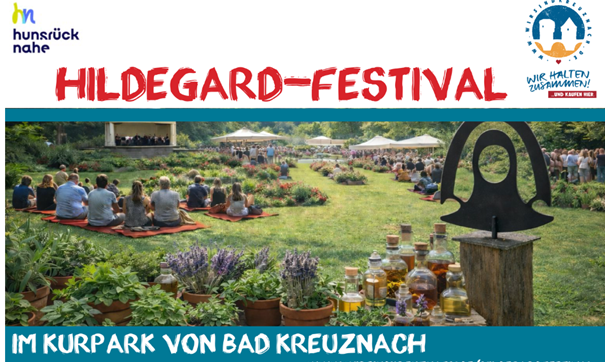 Das Bild zeigt das Aktionsplakat für das Hildegard-Festival im Kurpark von Bad Kreuznach