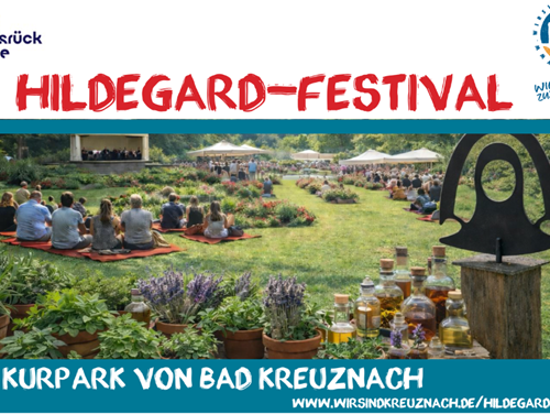 Das Bild zeigt das Aktionsplakat für das Hildegard-Festival im Kurpark von Bad Kreuznach