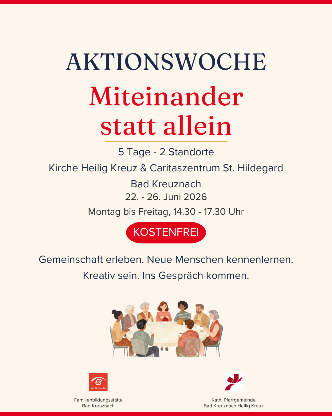 Das Bild zeigt das Ankündigungsplakat der Aktionswoche 'Miteinander statt allein' mit Angabe des Zeitraums und der Orte.