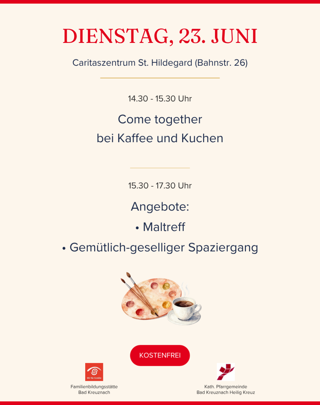 Das Bild zeigt das Programm der Aktionswoche 'Miteinander statt allein' für Dienstag, den 23.06.2026