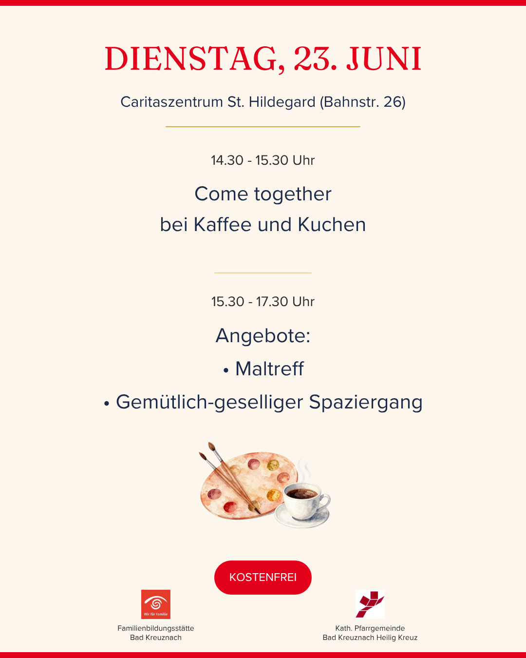 Das Bild zeigt das Programm der Aktionswoche 'Miteinander statt allein' für Dienstag, den 23.06.2026