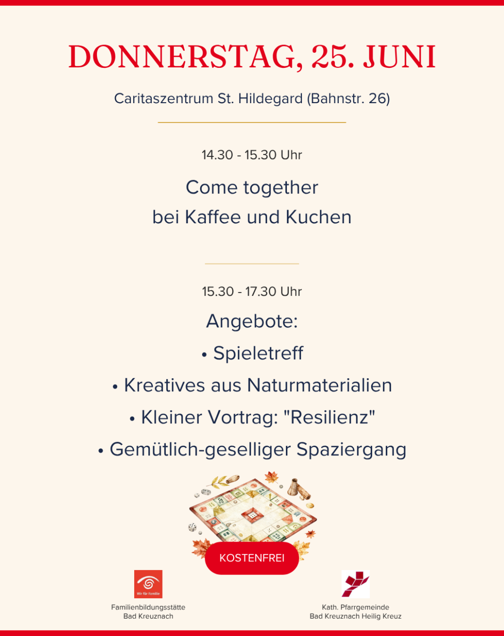 Das Bild zeigt das Programm der Aktionswoche 'Miteinander statt allein' für Donnersttag, den 25.06.2026