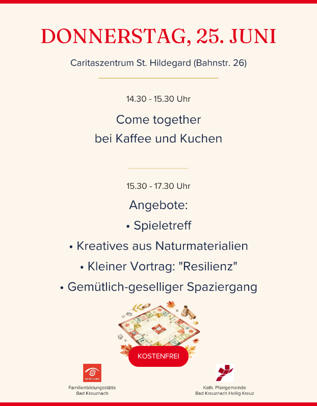 Das Bild zeigt das Programm der Aktionswoche 'Miteinander statt allein' für Donnersttag, den 25.06.2026
