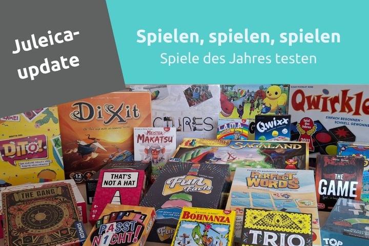 Aktionsplakat der Fachstelle Jugend zum Spieleworkshop mit einem Bild voller Spiele und den Terminankündigungen