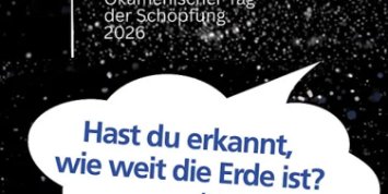 Das Bild zeigt im oberen Bereich eine Wolke vor dunklem Hintergrund mit dem Motto des Tags der Schöpfung, darunter ein Kopf der über die Erdkugel zur Wolke blickt. (c) ©ACK in Deutschland / Canva Das Bild zeigt im oberen Bereich eine Wolke vor dunklem Hintergrund mit dem Motto des Tags der Schöpfung, darunter ein Kopf der über die Erdkugel zur Wolke blickt.
