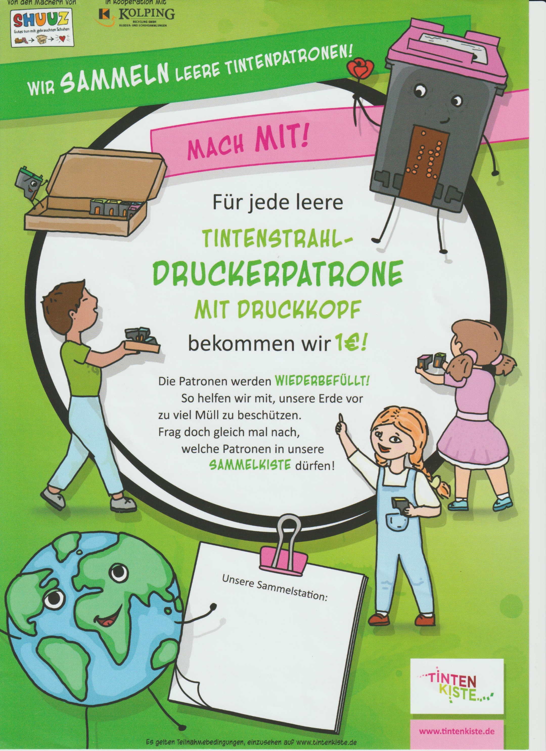 Das Bild zeigt das Plakat mit Informationen zur Aktion 'Tintenkiste' der Kolpingsfamilie Bad Kreuznach. (c) Kolpingsfamilie Bad Kreuznach Das Bild zeigt das Plakat mit Informationen zur Aktion 'Tintenkiste' der Kolpingsfamilie Bad Kreuznach.